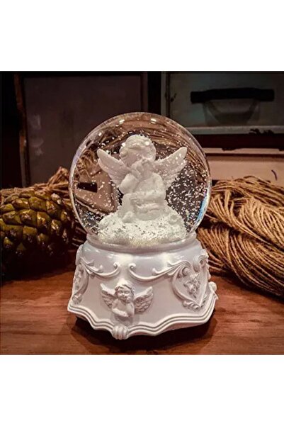 keyfim shop Masum Melek Orta Boy Işıklı Müzikli Kar Küresi Lotus Çiçeği Kolye