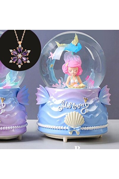 keyfim shop Deniz Kızı Temalı Orta Boy Müzikli Işıklı Kar Küresi-Lotus Kolye ...