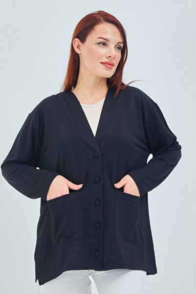 Stilmony سترة نسائية سوداء قصيرة موسمية - قطن ممشط بأزرار