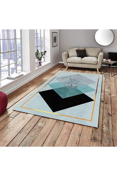 Madame Clean Home Ελαστικό κάλυμμα χαλιού Turquoise Pyramid Model Silk Velvet