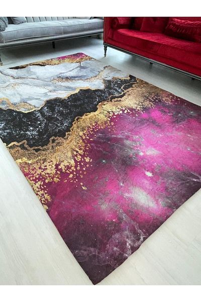 Madame Clean Home Μωβ Μάρμαρο Νέο Μοντέλο Ελαστικό Βελούδινο Κάλυμμα Μοκέτας