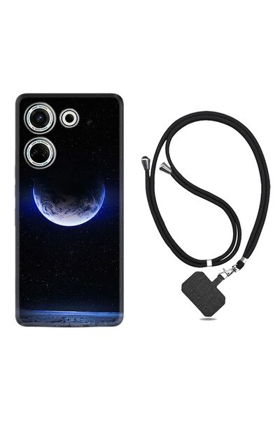 TECNO Camon 20 Pro Kılıf Desenli İpli Boyun Askılı Silikon Midnight Moon 1802