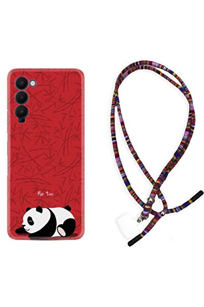 TECNO Camon 18 Kılıf Rasta Ipli Boyun Askılı Desenli Silikon Sleeping Panda 1810