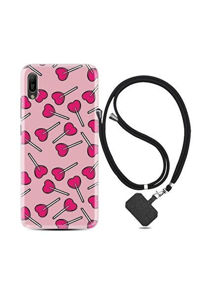 Kılıfland Huawei Y6 2019 Kılıf Desenli Silikon Boyun Askılı Heart Lollipop 1414
