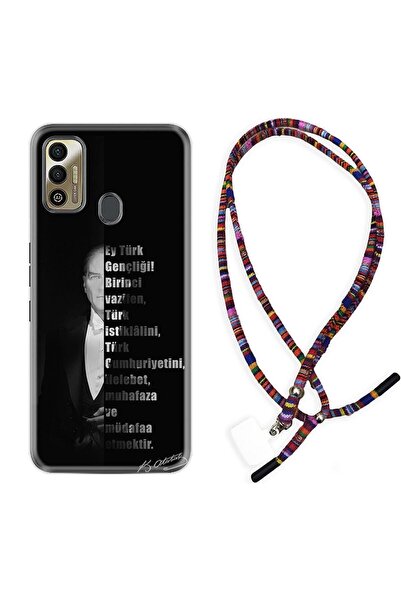 TECNO Spark 7t Kılıf Rasta Ipli Boyun Askılı Desenli Silikon Atatürk Gençliğe Hitabe 1795