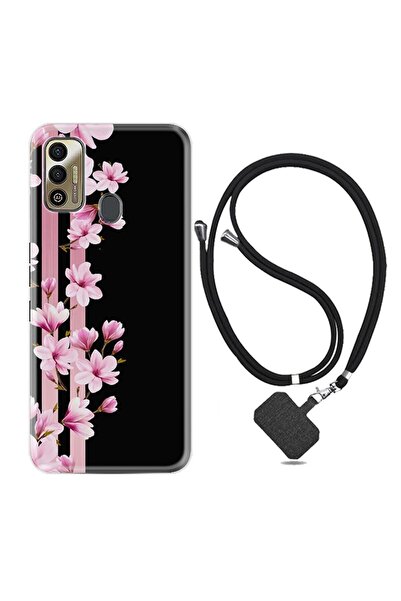 Kılıfland Tecno Spark 7t Kılıf Desenli Silikon Boyun Askılı Pink Flowers 3 1393