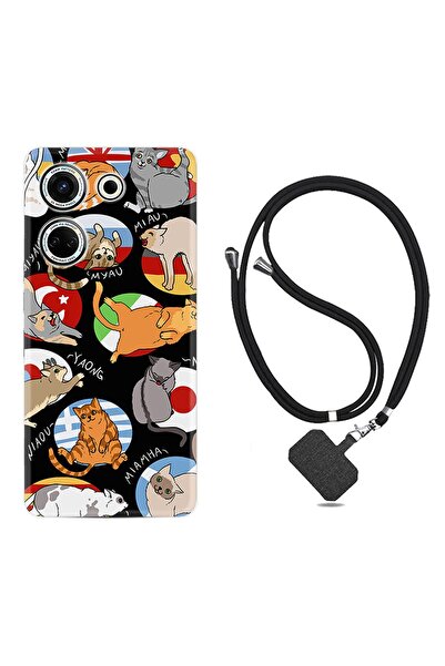 TECNO Camon 20 Pro Kılıf Desenli İpli Boyun Askılı Silikon Miyavlamalar 1793