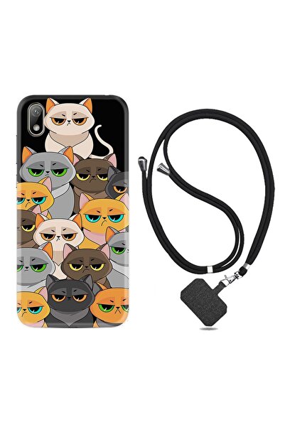 Kılıfland Huawei Y5 2019 Kılıf Resimli Desenli Silikon Boyun Askılı Kediler 1885