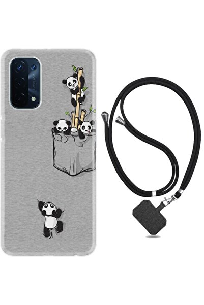 Kılıfland Oppo A74 Kılıf Silikon Ipli Boyun Askılı Desenlim Pandalar 1798