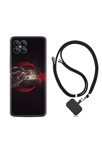 omix X600 Kılıf Ipli Boyun Askılı Desenli Silikon Kurt Ve Ay Yıldız 1403
