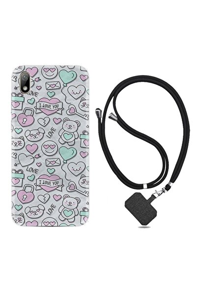 Kılıfland Huawei Y5 2019 Kılıf Resimli Desenli Silikon Boyun Askılı I Love Yo...