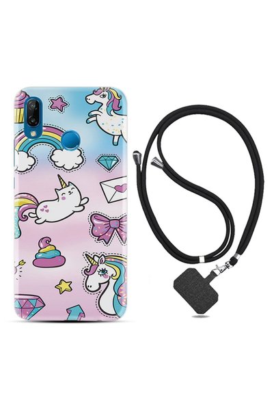 Kılıfland Huawei P20 Lite Kılıf Silikon Desen Boyun Askılı Unicorn Mektup 1800