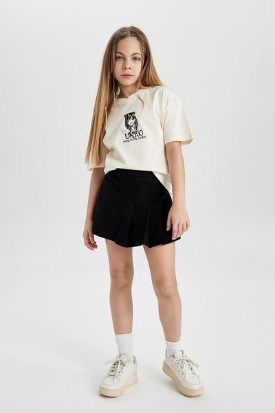 DeFacto Girls' Set of 2 Printed Short Sleeve T-Shirt Shorts Skirt C3813A824Sp