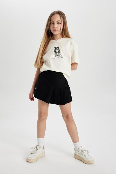 DeFacto Girls' Set of 2 Printed Short Sleeve T-Shirt Shorts Skirt C3813A824Sp