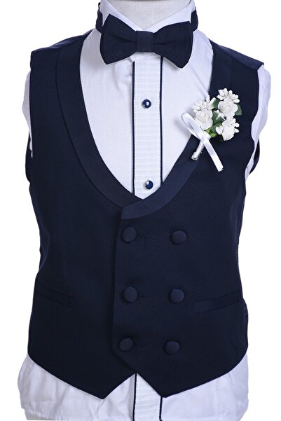 ceocuk Navy Blue Tuxedo Model Double Breasted Vest Children's Set