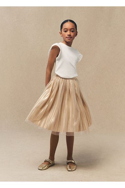 MANGO Kids Fusta de culoare aurie pentru copii