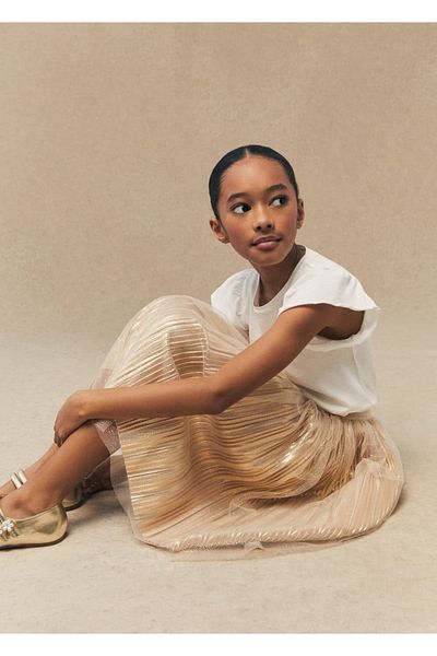 MANGO Kids Fusta de culoare aurie pentru copii
