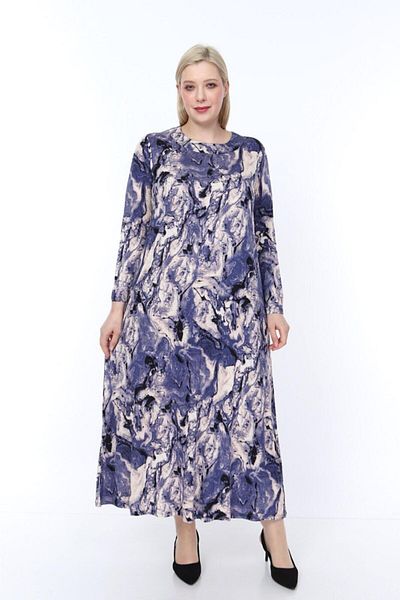 ŞENZADE Women's Purple Viscose Fabric Print Pattern Large Size Dress