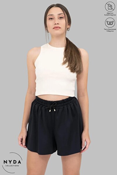 Nyda Collections Pantaloni scurti sport elastici, fără buzunar, cu talie înal...