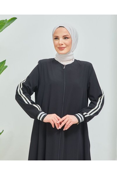 Ala Ferace Spor Biyeli Model Medine İpeği Kumaş Siyah Ferace