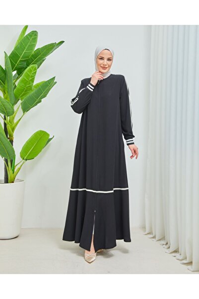 Ala Ferace Spor Biyeli Model Medine İpeği Kumaş Siyah Ferace