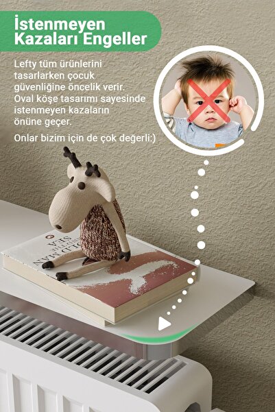 lefty Petek Üstü Uçan Raf Dresuar Kalorifer Peteği Rafı Kitaplık 100 X 18 Cm Beyaz Gümüş Oval Kesim