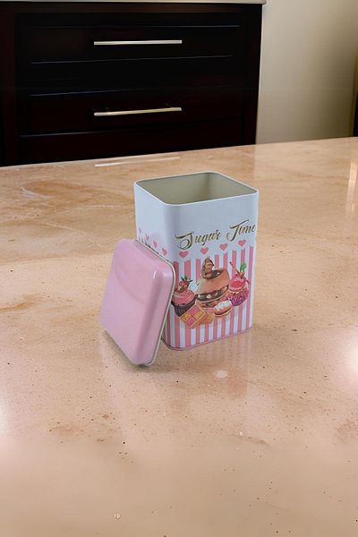 EVLE Sugar Time Patterned Square Metal Storage Container 11x11 Cm Ef022-e8