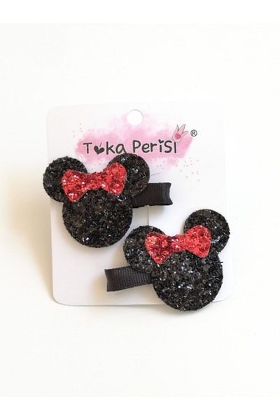 Toka Perisi Baby Girl and Child Minnie Mause Sequin/Shiny 2-Piece Clip Buckle Set