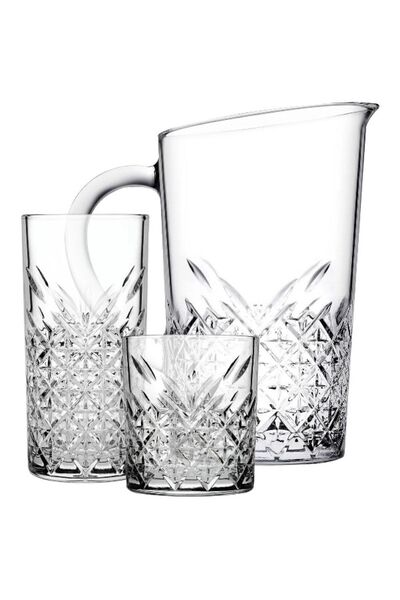 Paşabahçe طقم عائلي كبير مكون من 25 قطعة، 12 كوب ماء، 12 كوب مشروب غازي، إبريق