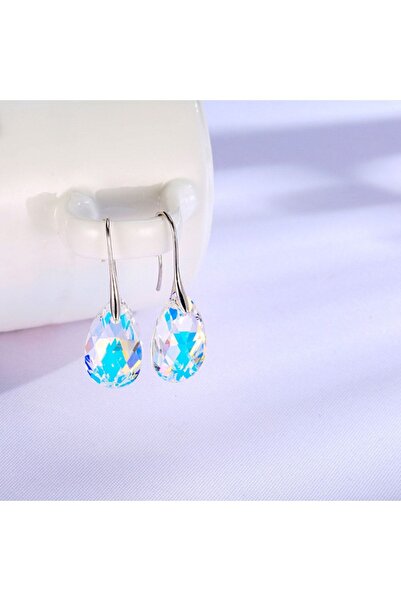 Monemel Gumus Seffaf Kristal Damla Küpe (Altın Kaplama)