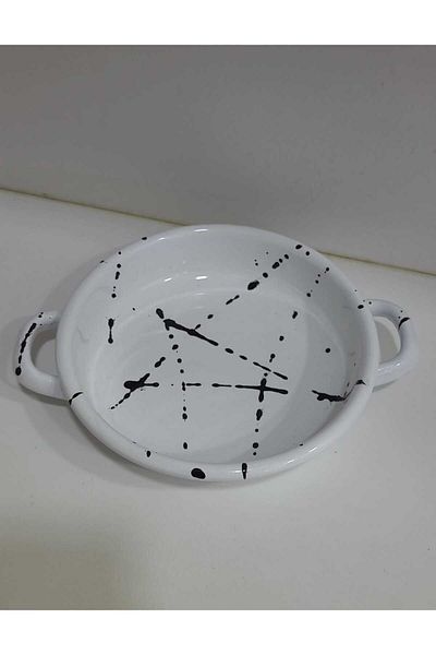 esdekor Enamel Coating on Steel Large Saucepan Black and White Abstract Pattern Double Handles Outer Diameter 21cm 1 Piece