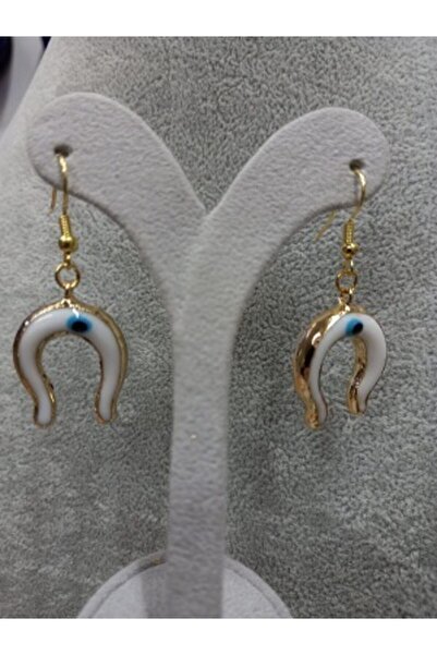 nazarboncuğu Lucky Horseshoe Earrings with Evil Eye Beads