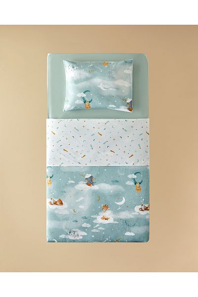 English Home Green Cotton Baby Duvet Cover Set - Funny Animals