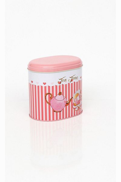 EVLE Ef004-e6 Sprinkles Tea Time Patterned Oval Metal Storage Container 11x15 Cm