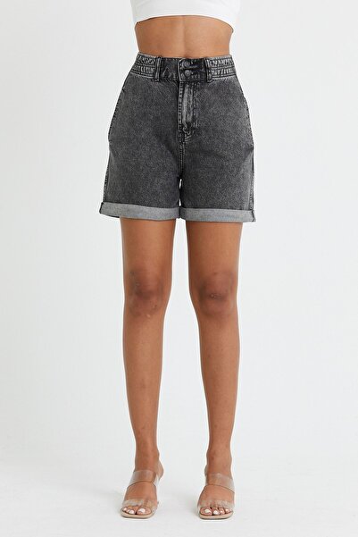 cracpot Kadın Koyu Gri Kemerli Slouchy Şort