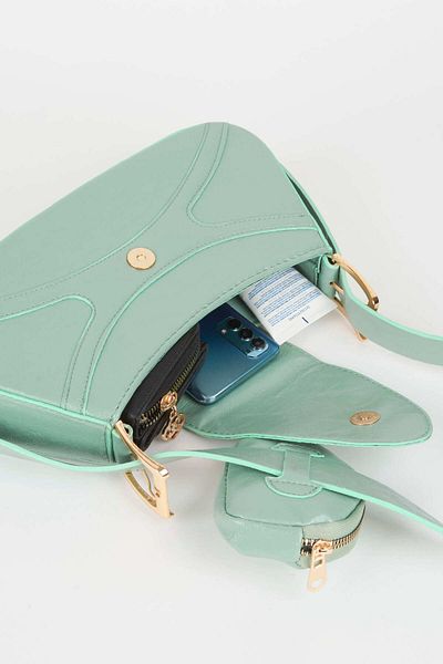 Vivaq Women's Lotus Mint Baguette Wallet Design Faux Leather Snap Closure Hand and Shoulder Bag
