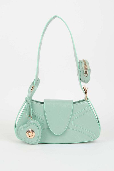 Vivaq Women's Lotus Mint Baguette Wallet Design Faux Leather Snap Closure Hand and Shoulder Bag