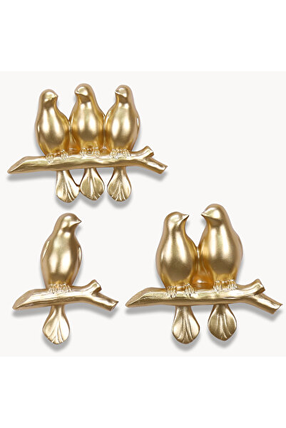 Selim Mary 3'lü Dekoratif Kuş Altın