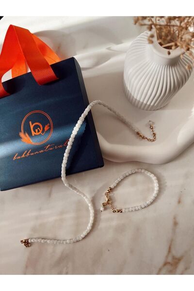 Facet Cut Square Moonstone Necklace and Bracelet Set (Gold Chain)