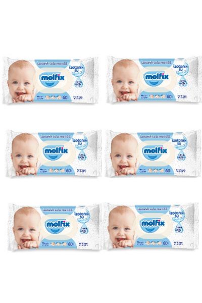 Molfix Isotonic Water Wet Wipes for Sensitive Skin 6 Pack of 60