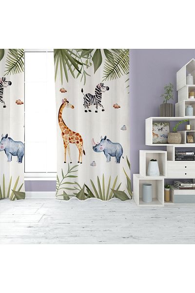 EVSEHOMES Digital Printing Safari Children's Room Single Wing Background Curtain