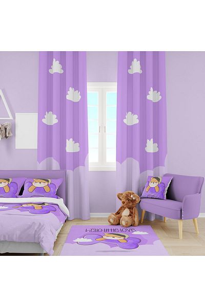 EVSEHOMES Sleeping Dog Children's Room Suit (Fon Curtain - Bed Cover and Pillow - Case)