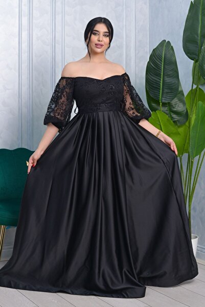 Matik Abiyem Asatet Saten Esnek Tül Üzerine Simli Flok Abiye