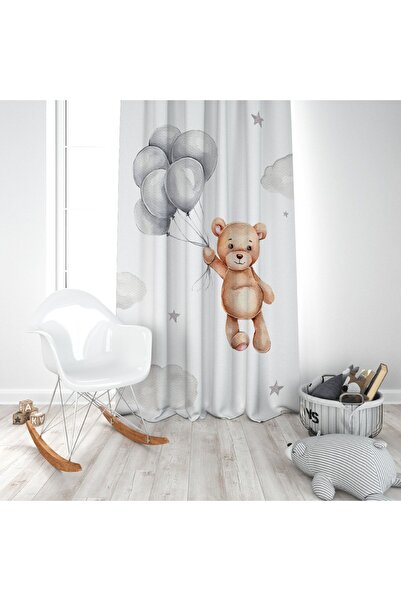 EVSEHOMES Balonlu Ayıcık Çocuk Odası Tek Kanat Fon Perde