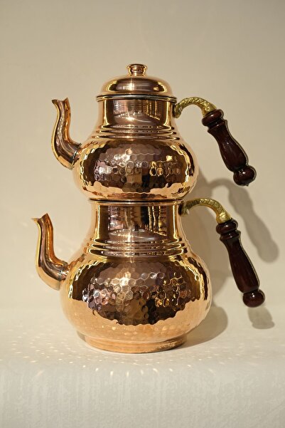 GABAALTI طقم إبريق شاي نحاسي من Gaziantep - وشم يدوي ثقيل، حجم كبير