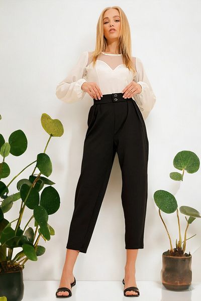 HAKKE High Waist Buttoned Carrot Cut Trousers