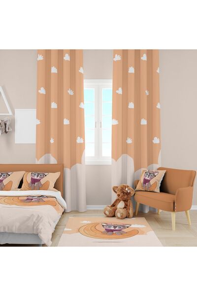 EVSEHOMES طقم غرفة أطفال غزال يجلس على القمر (ستارة خلفية - مفرش سرير ووسادة ...