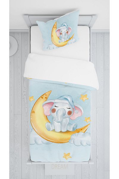 EVSEHOMES Elephant in the Lord Children's Room Suit (Fon Curtain - Bed Cover and Pillow - Hali)