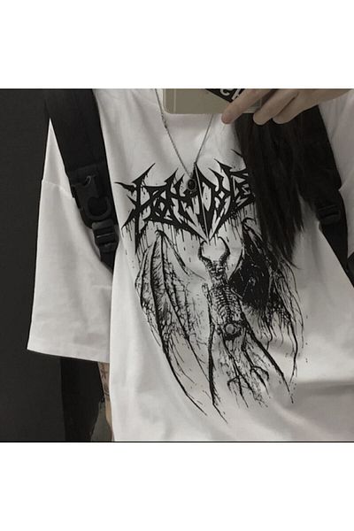 Köstebek Μπλουζάκι Unisex Oversize Anime Winged Skeleton Λευκό