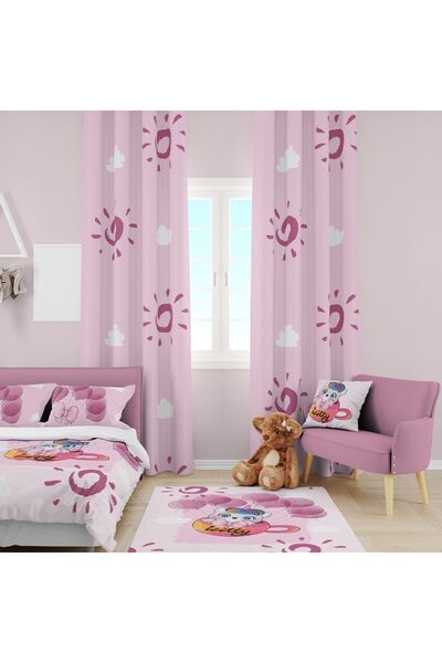 EVSEHOMES UNICORN KEDİ ÇOCUK ODASI TAKIM (FON PERDE- YATAK ÖRTÜSÜ VE YASTIK -...